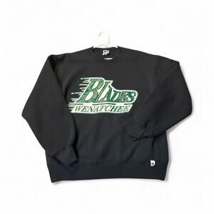 Vintage Wenatchee Blades Men's Hockey Crewneck Sweater Black Green Logo Rare!